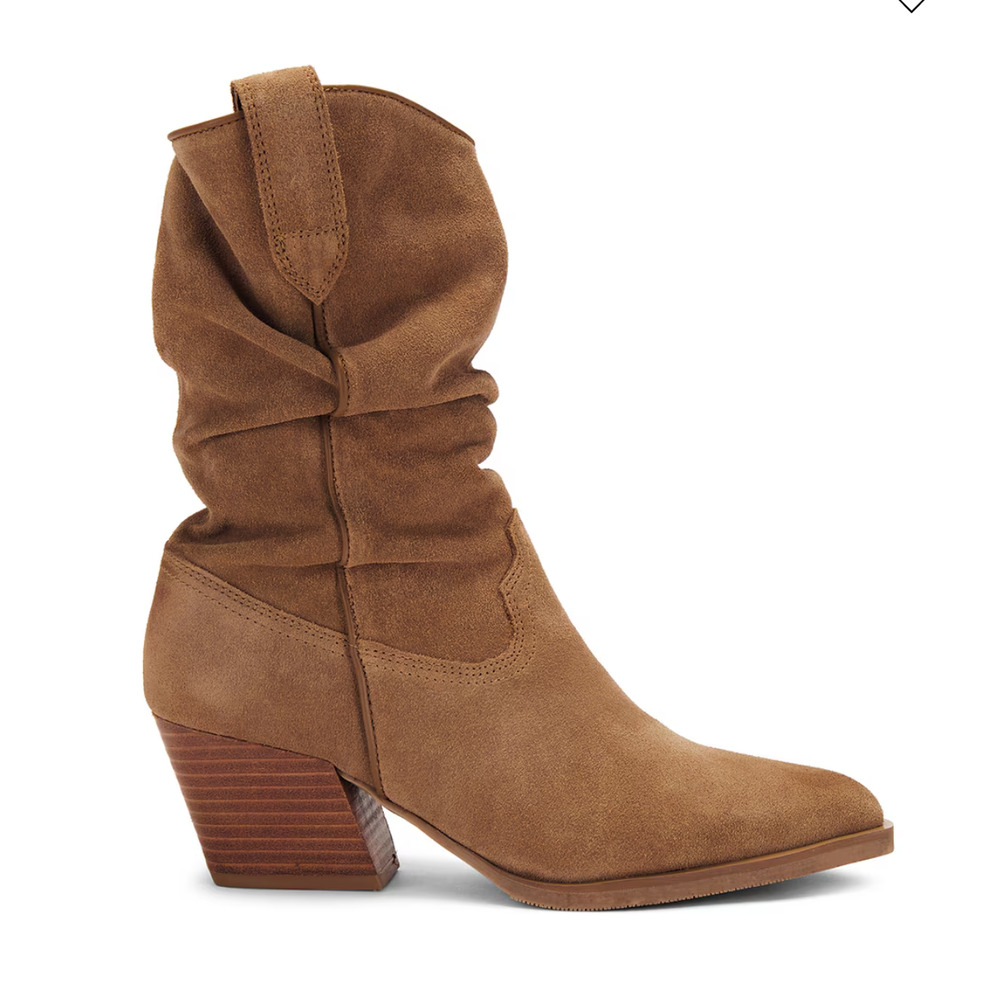 Steve Madden Taos Slouch Suede Western Boot Tan Brown Pull On Block Heel Size 10 - Picture 10 of 10